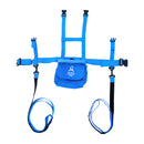 Blue ski training Harness laid flat with straps displayed on a white background