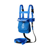 Blue ski training Harness with straps displayed on a white background