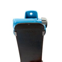 Hookease product up close displayed on skis from underneith view a white background