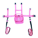 Pink ski training Harness laid flat with straps displayed on a white background